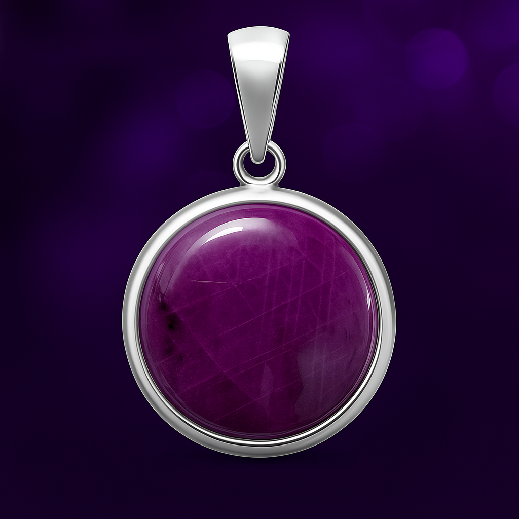 Natural Ruby Cabochon in Silver Pendant 